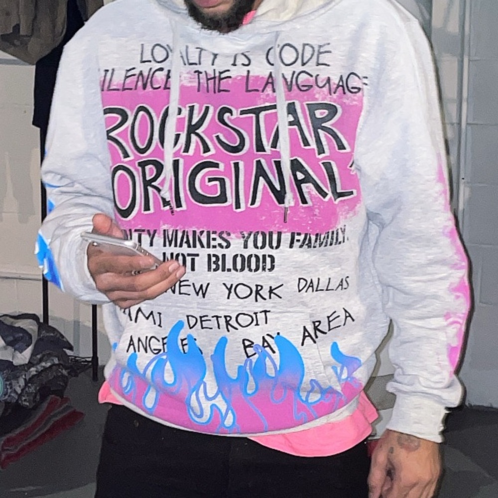 Rockstar Original Men's Gray and Pink Cardigan Sweater